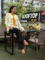 White Sunflower Print Shirt with Yellow Tie Scarf - Image 3